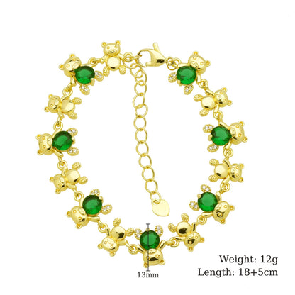 Bear Copper Bracelet For Women In Simple Style, 18K Real Gold Plated With Zircon Inlay