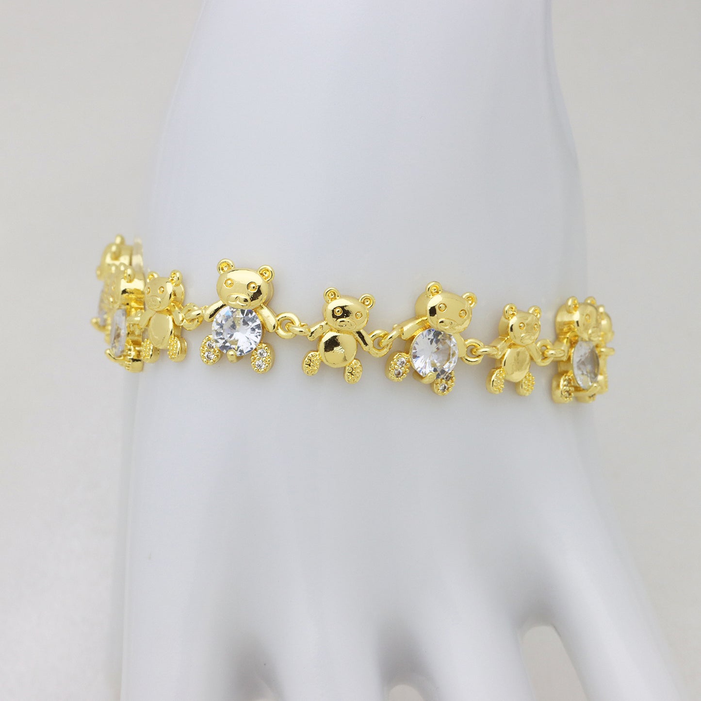Bear Copper Bracelet For Women In Simple Style, 18K Real Gold Plated With Zircon Inlay