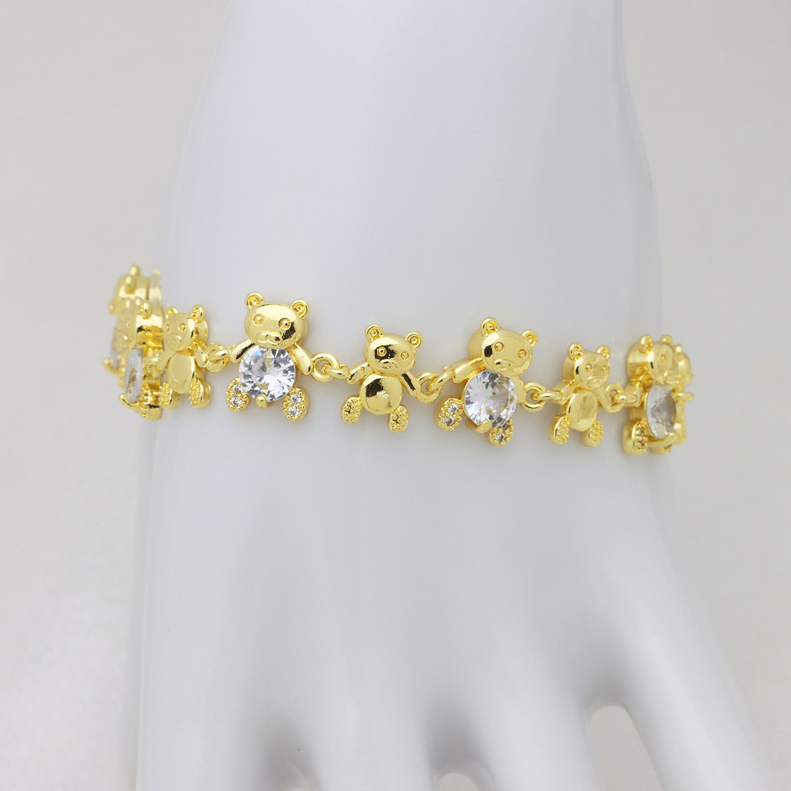 Bear Copper Bracelet For Women In Simple Style, 18K Real Gold Plated With Zircon Inlay
