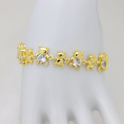 Bear Copper Bracelet For Women In Simple Style, 18K Real Gold Plated With Zircon Inlay