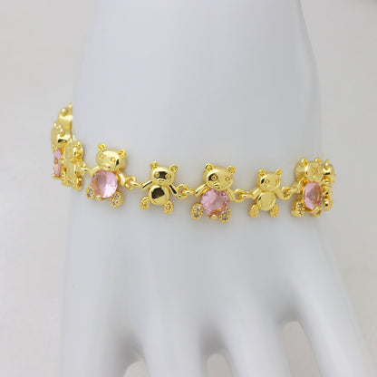Bear Copper Bracelet For Women In Simple Style, 18K Real Gold Plated With Zircon Inlay