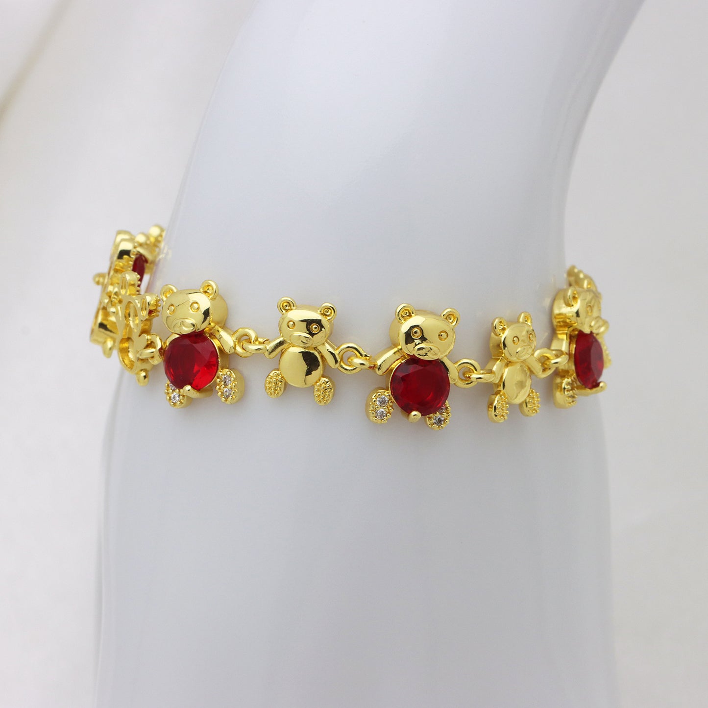 Bear Copper Bracelet For Women In Simple Style, 18K Real Gold Plated With Zircon Inlay