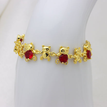 Bear Copper Bracelet For Women In Simple Style, 18K Real Gold Plated With Zircon Inlay