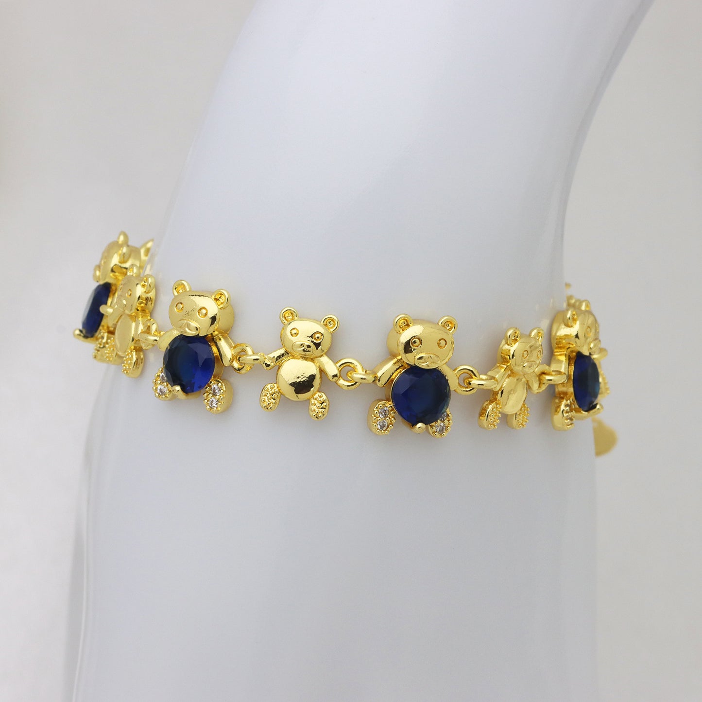 Bear Copper Bracelet For Women In Simple Style, 18K Real Gold Plated With Zircon Inlay