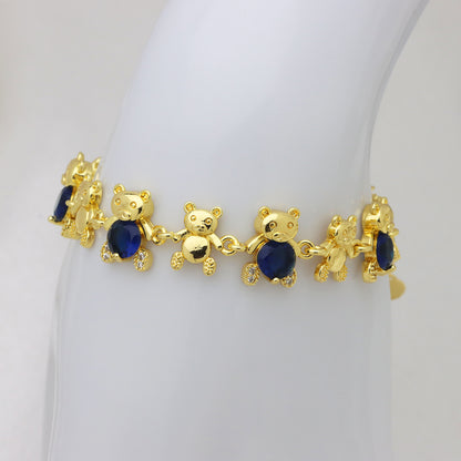 Bear Copper Bracelet For Women In Simple Style, 18K Real Gold Plated With Zircon Inlay