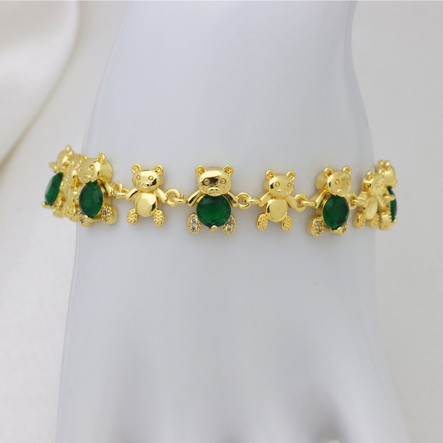 Bear Copper Bracelet For Women In Simple Style, 18K Real Gold Plated With Zircon Inlay