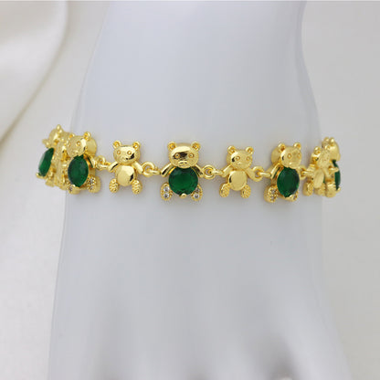 Bear Copper Bracelet For Women In Simple Style, 18K Real Gold Plated With Zircon Inlay