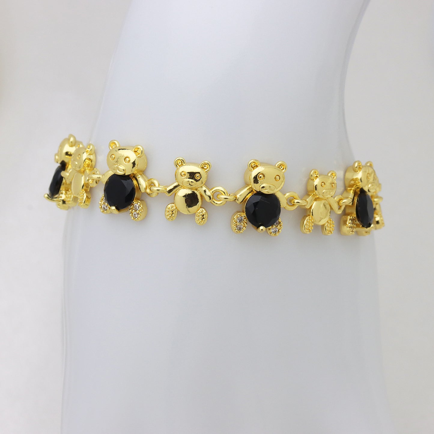 Bear Copper Bracelet For Women In Simple Style, 18K Real Gold Plated With Zircon Inlay