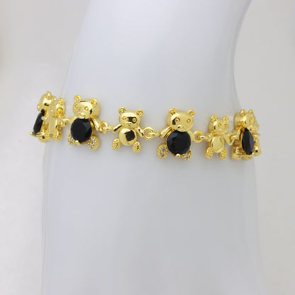Bear Copper Bracelet For Women In Simple Style, 18K Real Gold Plated With Zircon Inlay