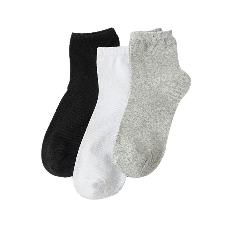 Unisex Casual Solid Color Socks In Dyed Black, Made With Comfortable Polyester Cotton For Spring Wear