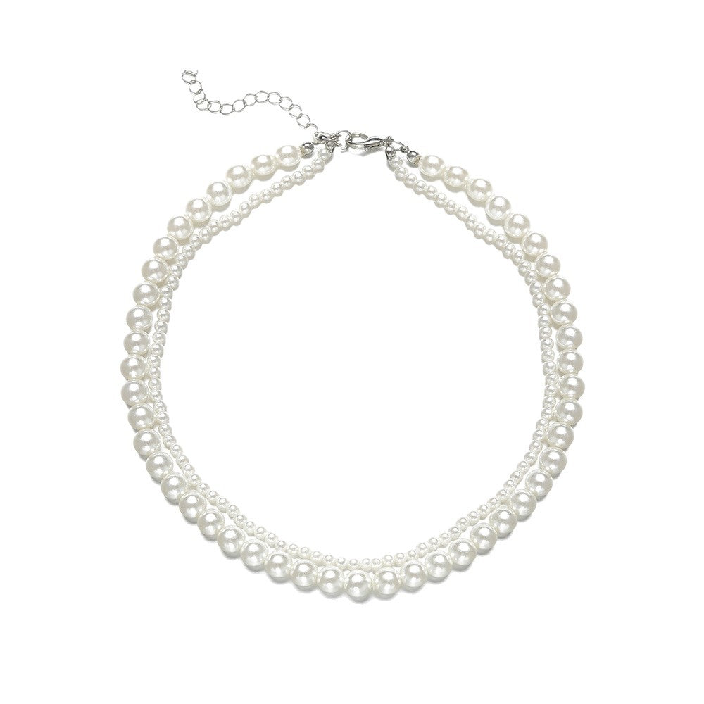 Baroque Style Three Layer Pearl Necklace With Beaded Chain Featuring Resin Pendant For Women