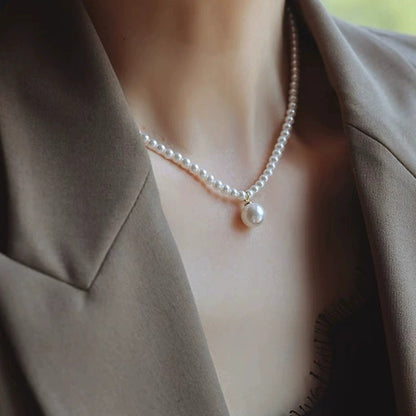 Baroque Style Three Layer Pearl Necklace With Beaded Chain Featuring Resin Pendant For Women