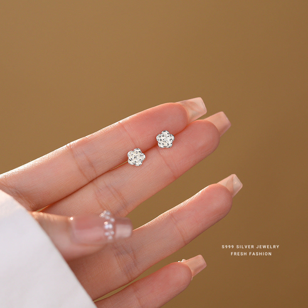 Sweet Flowers Stud Earrings For Women In S999 Silver Featuring Elegant Silver Tone