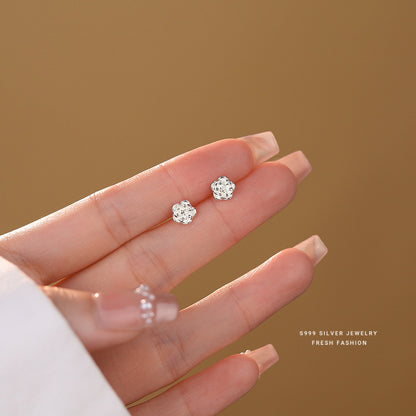 Sweet Flowers Stud Earrings For Women In S999 Silver Featuring Elegant Silver Tone