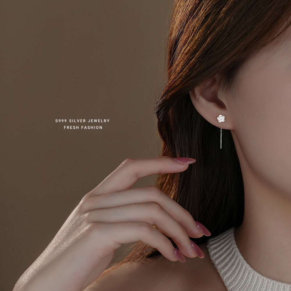 Sweet Flowers Stud Earrings For Women In S999 Silver Featuring Elegant Silver Tone