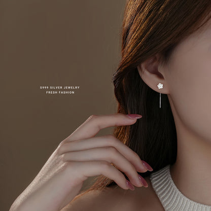 Sweet Flowers Stud Earrings For Women In S999 Silver Featuring Elegant Silver Tone
