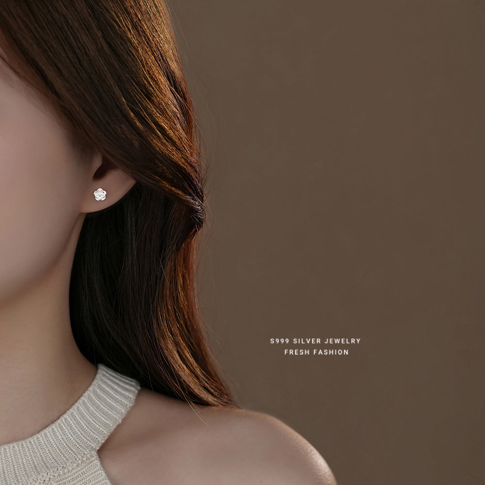 Sweet Flowers Stud Earrings For Women In S999 Silver Featuring Elegant Silver Tone