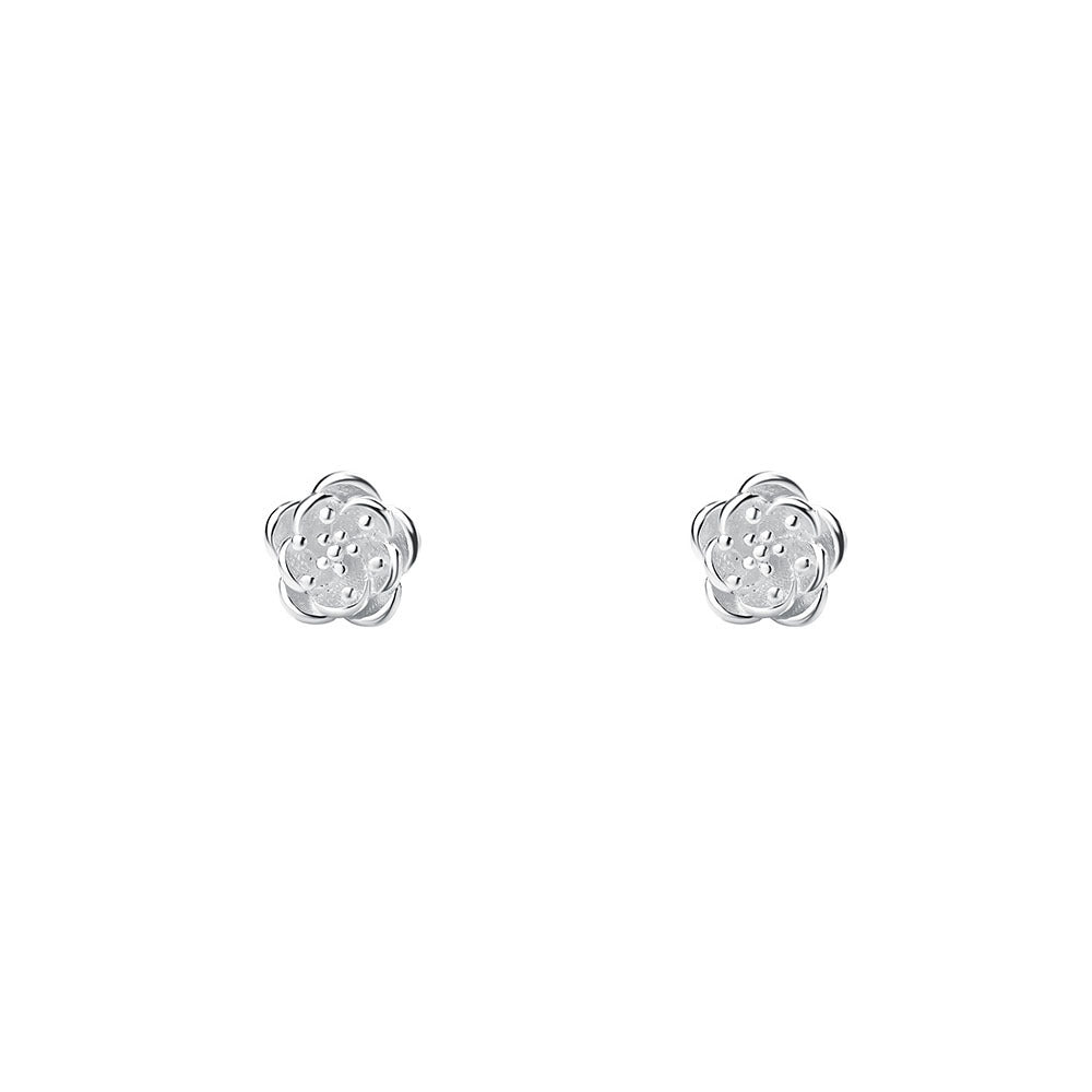 Sweet Flowers Stud Earrings For Women In S999 Silver Featuring Elegant Silver Tone