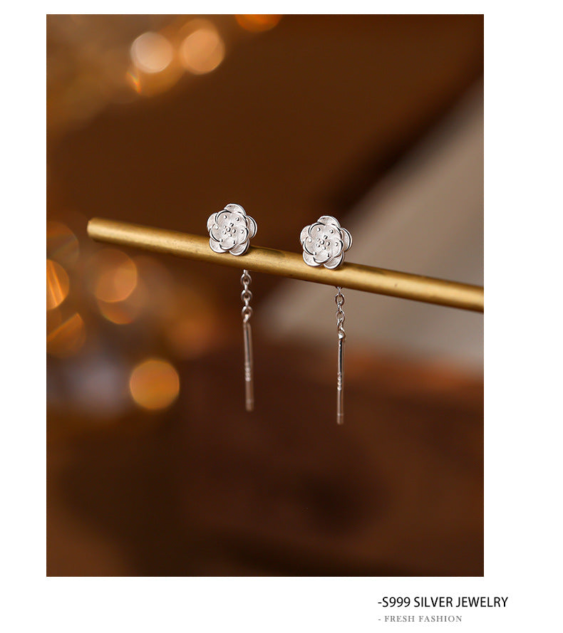 Sweet Flowers Stud Earrings For Women In S999 Silver Featuring Elegant Silver Tone