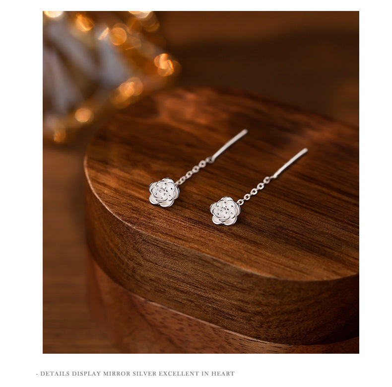 Sweet Flowers Stud Earrings For Women In S999 Silver Featuring Elegant Silver Tone