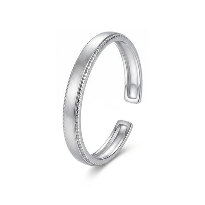 Geometric Brushed Open Rings For Couples In S999 Silver With Platinum Plated Electroplated Finish And Zircon Inlay