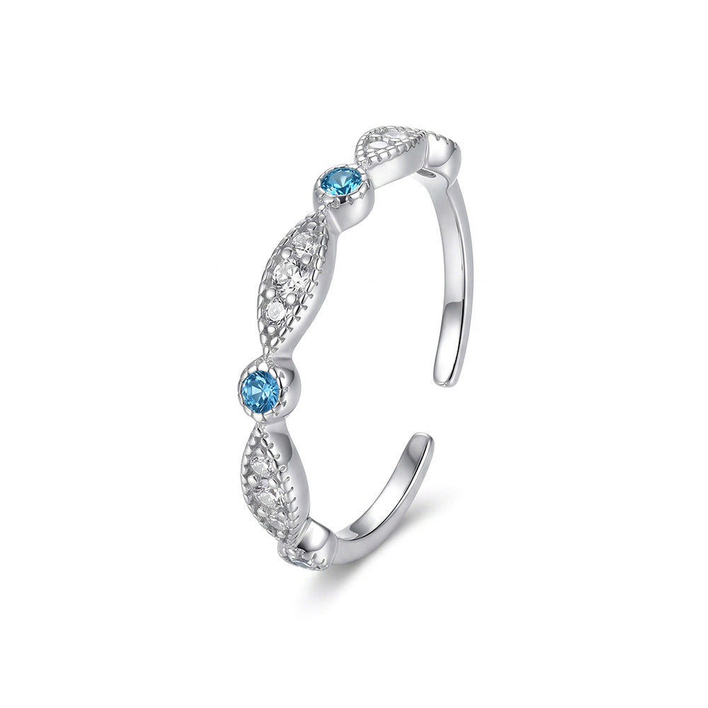 Geometric Brushed Open Rings For Couples In S999 Silver With Platinum Plated Electroplated Finish And Zircon Inlay