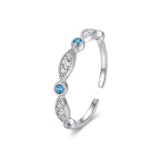 K2672_Deep Sea Blue 39#White Zirconium_plated with Platinum_Hong Kong Size 13#Pure Silver 999 Women's
