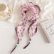 Leopard Print Heart Bead Buckle Diamond Scarf - Pink
