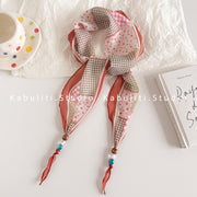 Polka Dot Floral Beaded Rhombus Scarf - Pink Coffee