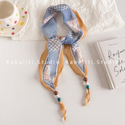 Polka Dot Floral Beaded Diamond Scarf - Blue and Yellow