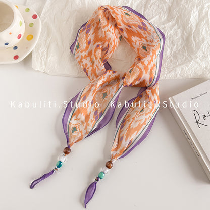 Lingge Original Design Silk Scarf In Natural Pink, Perfect For Spring