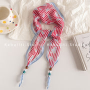 Floral Shadow Stripe Beaded Rhombus Scarf - Bright Red