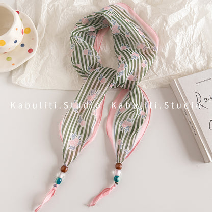 Lingge Original Design Silk Scarf In Natural Pink, Perfect For Spring