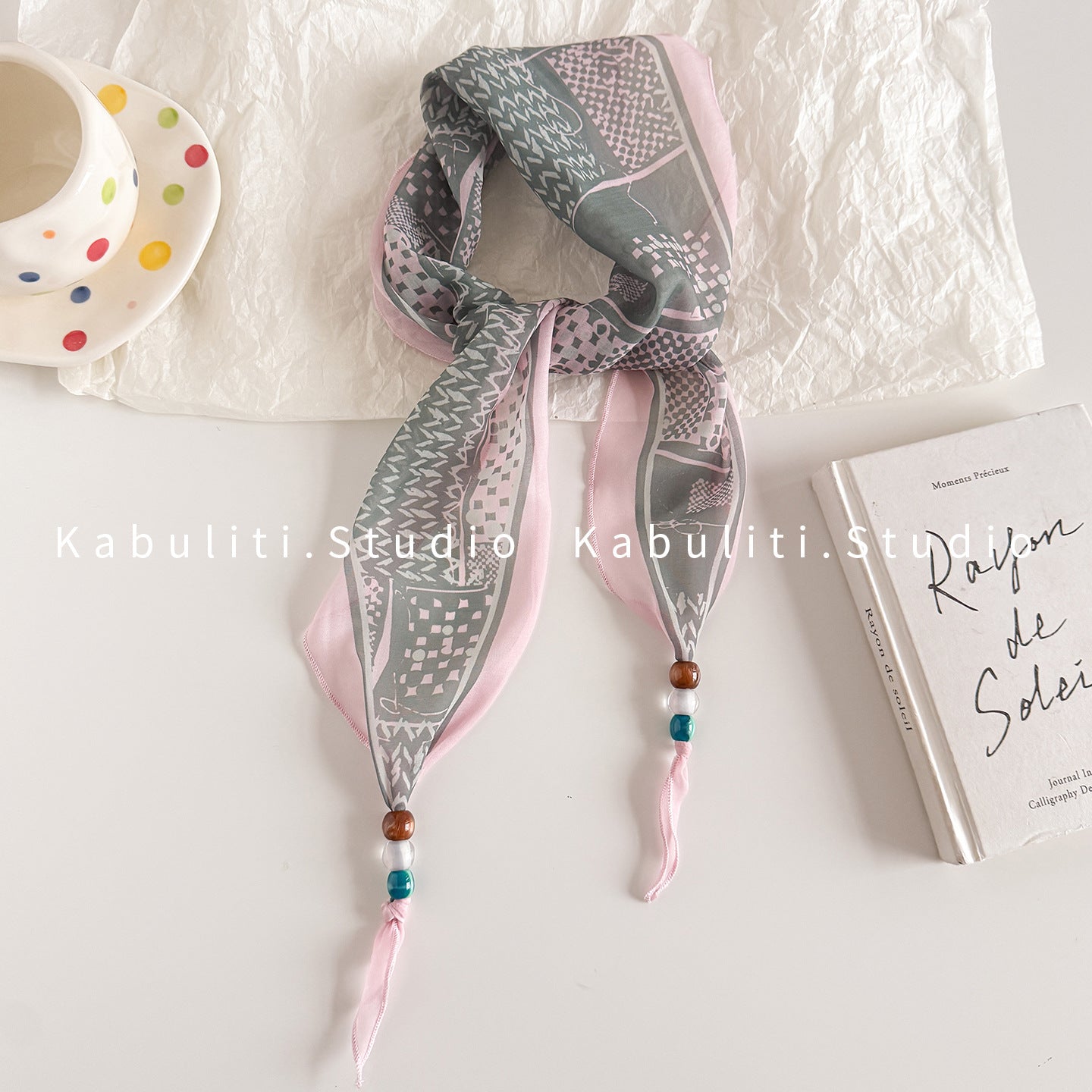 Lingge Original Design Silk Scarf In Natural Pink, Perfect For Spring