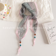 Geometric Pattern Buckle Scarf - Pink and Green