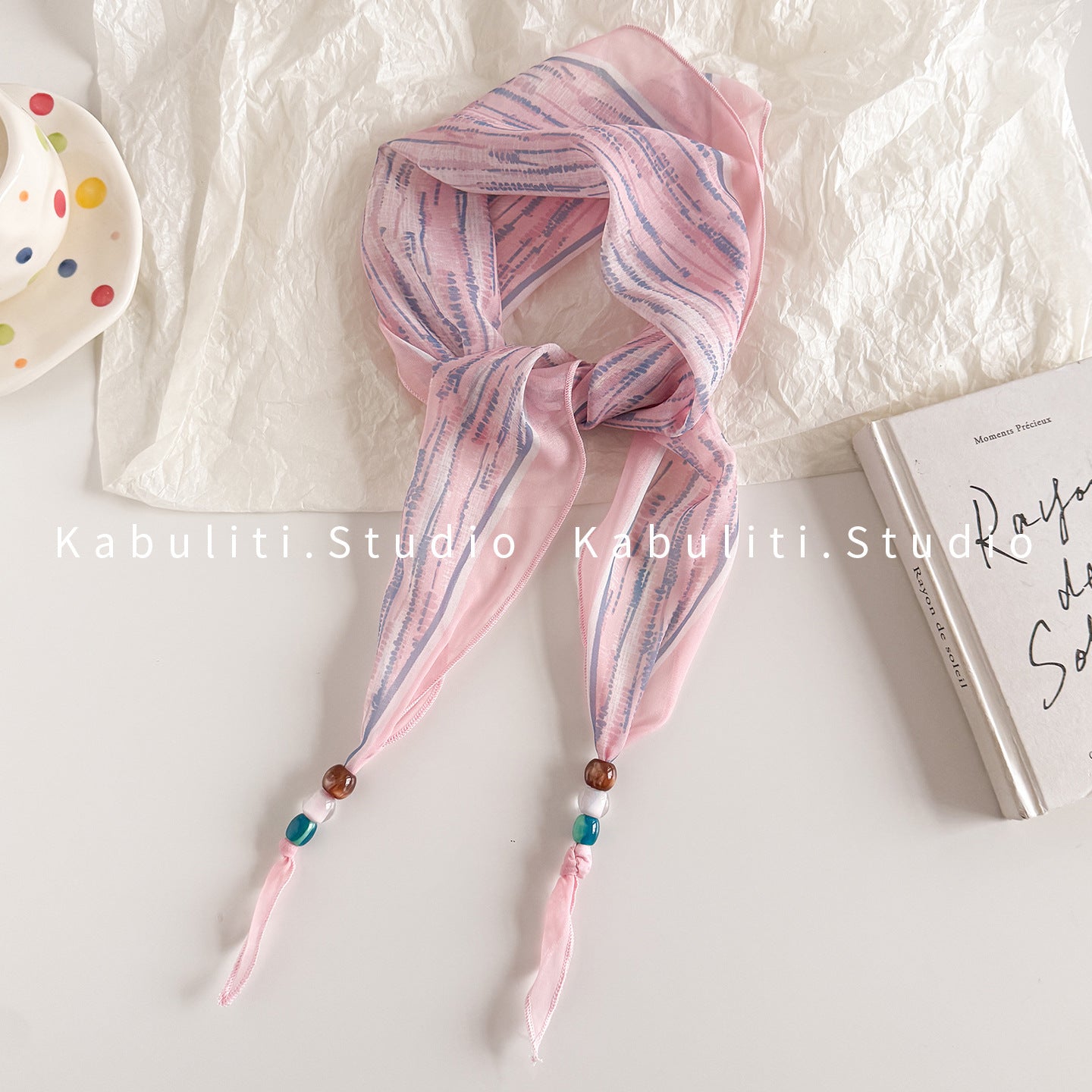 Lingge Original Design Silk Scarf In Natural Pink, Perfect For Spring