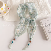 Four-petal Hyacinth Beaded Rhombus Scarf - Green Rice