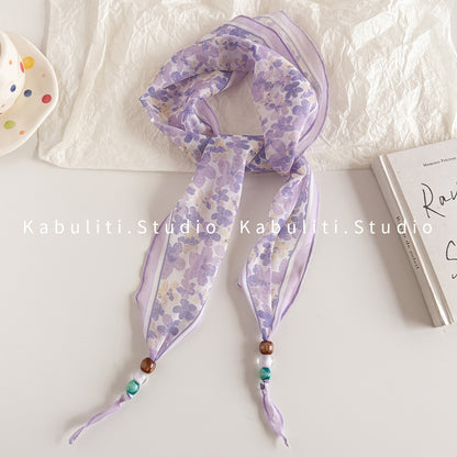 Lingge Original Design Silk Scarf In Natural Pink, Perfect For Spring