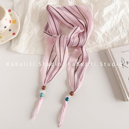Lingge Original Design Silk Scarf In Natural Pink, Perfect For Spring