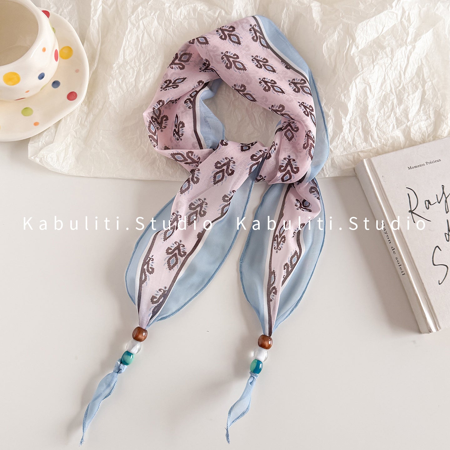 Lingge Original Design Silk Scarf In Natural Pink, Perfect For Spring