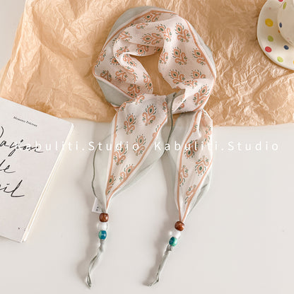 Lingge Original Design Silk Scarf In Natural Pink, Perfect For Spring
