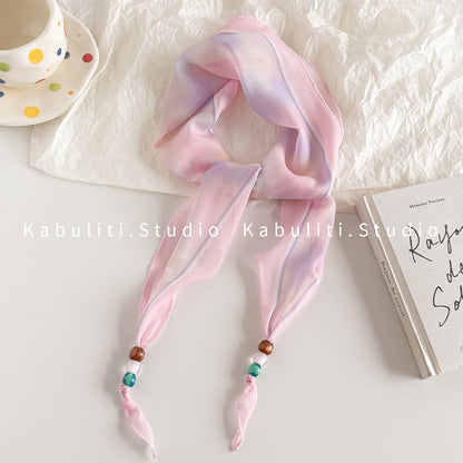 Lingge Original Design Silk Scarf In Natural Pink, Perfect For Spring