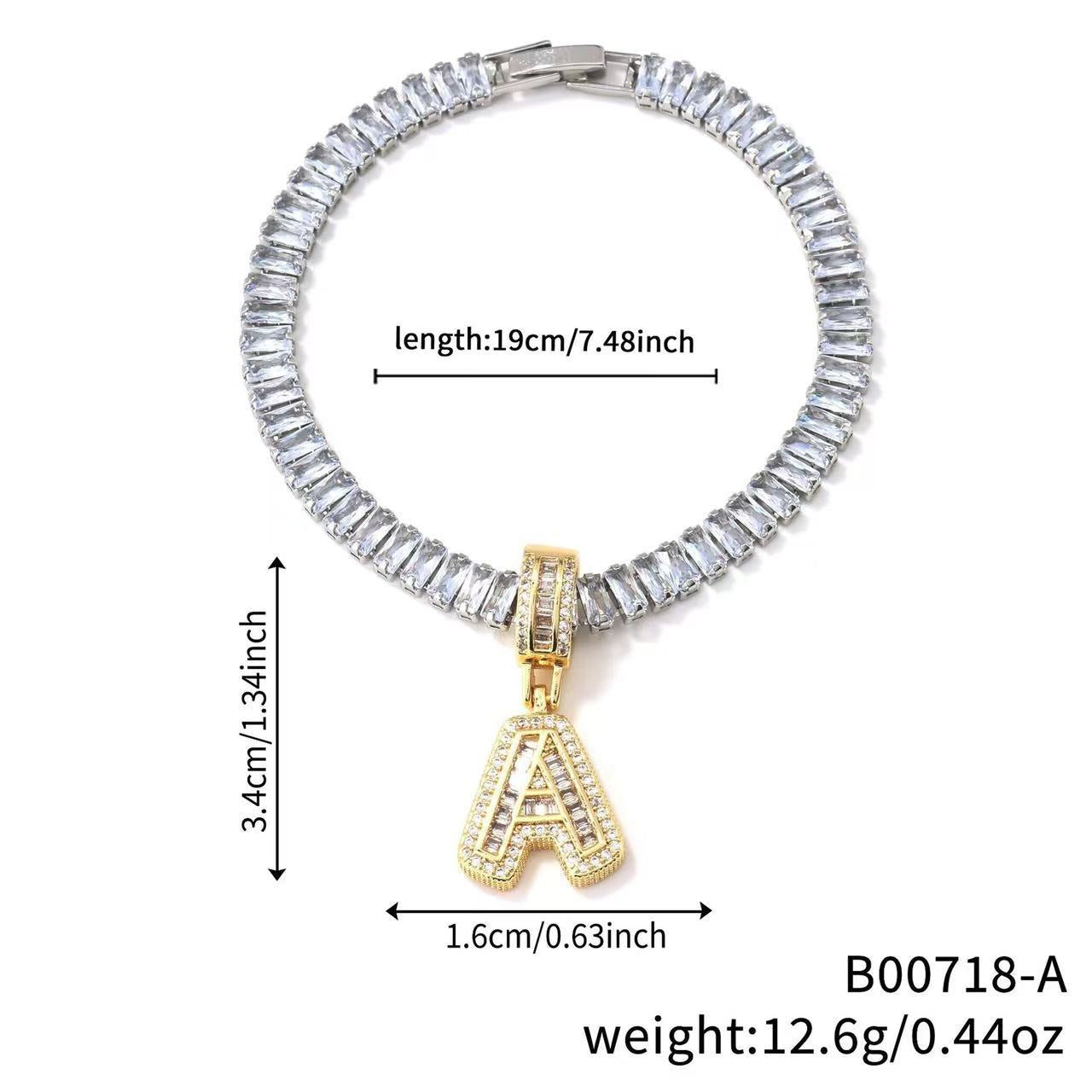 Electroplated 18K Real Gold Plated Copper Letter Bracelet With Zircon Inlay For Women
