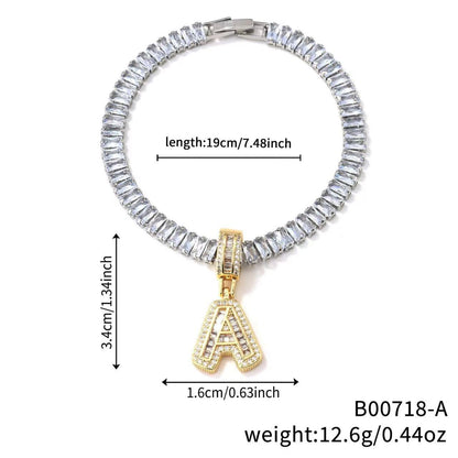 Electroplated 18K Real Gold Plated Copper Letter Bracelet With Zircon Inlay For Women