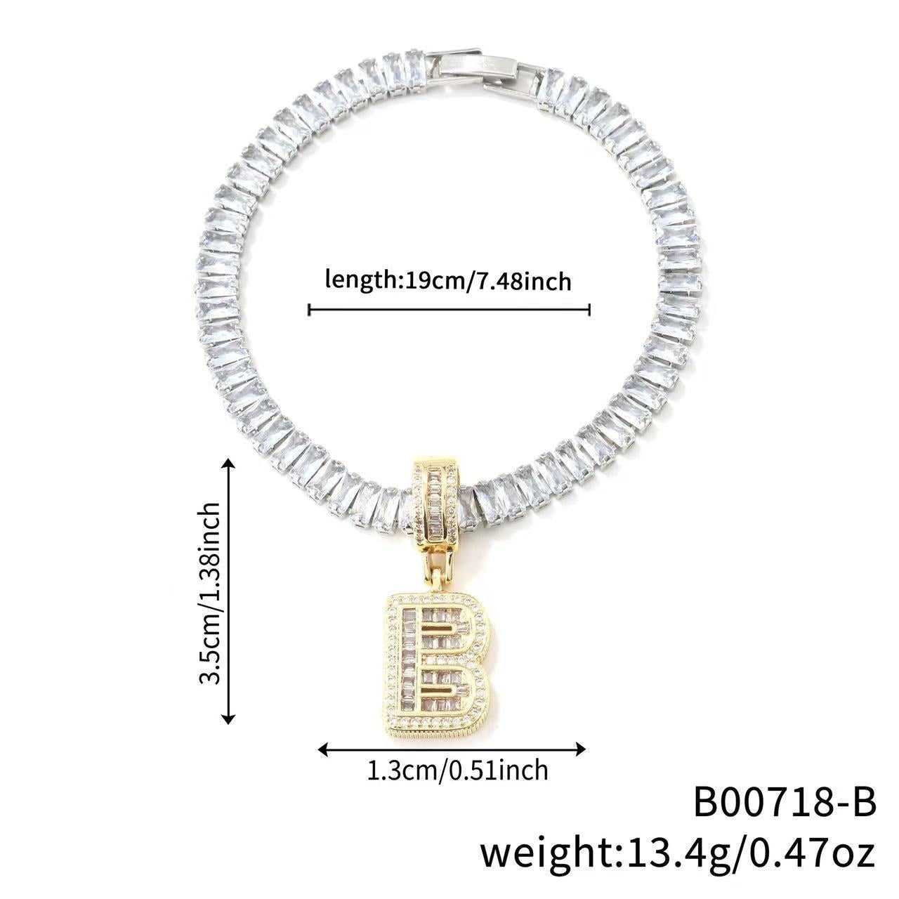 Electroplated 18K Real Gold Plated Copper Letter Bracelet With Zircon Inlay For Women