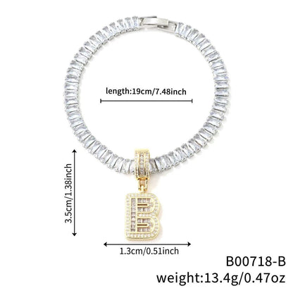 Electroplated 18K Real Gold Plated Copper Letter Bracelet With Zircon Inlay For Women
