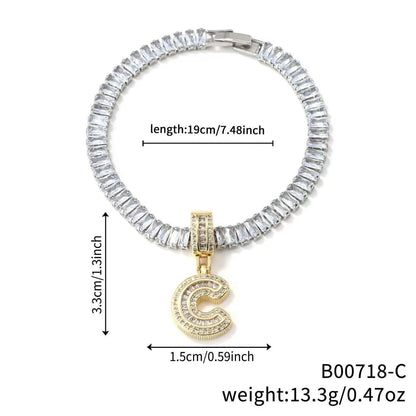 Electroplated 18K Real Gold Plated Copper Letter Bracelet With Zircon Inlay For Women