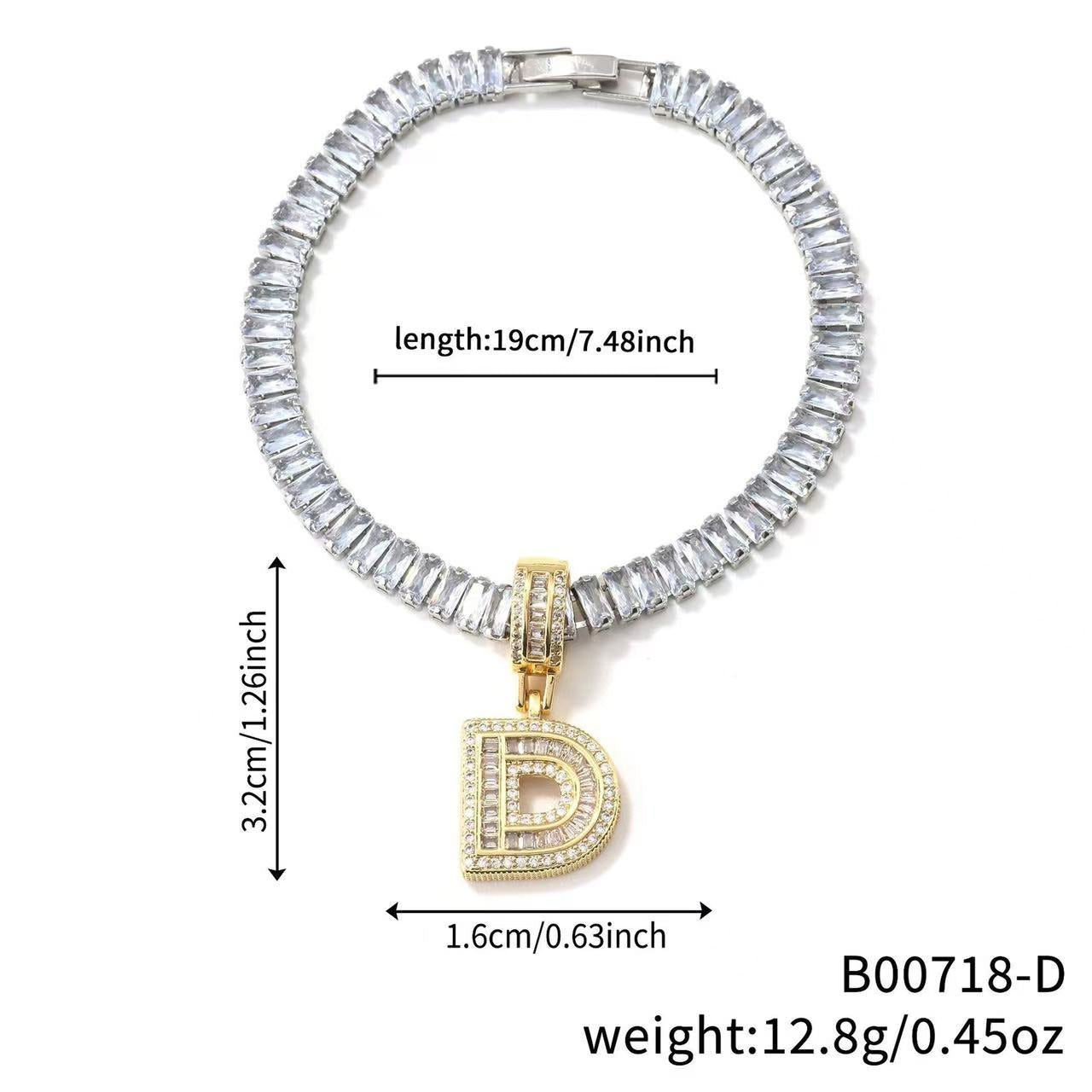 Electroplated 18K Real Gold Plated Copper Letter Bracelet With Zircon Inlay For Women
