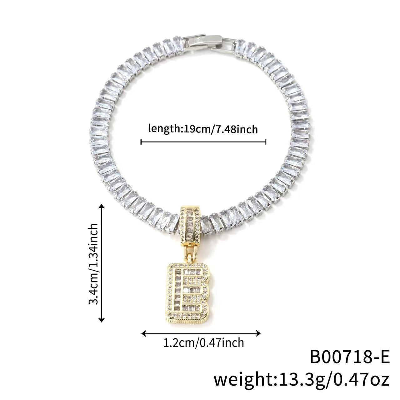 Electroplated 18K Real Gold Plated Copper Letter Bracelet With Zircon Inlay For Women