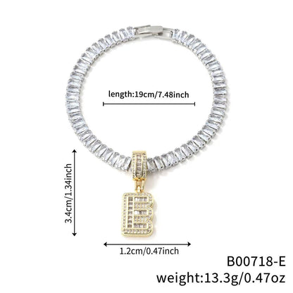 Electroplated 18K Real Gold Plated Copper Letter Bracelet With Zircon Inlay For Women